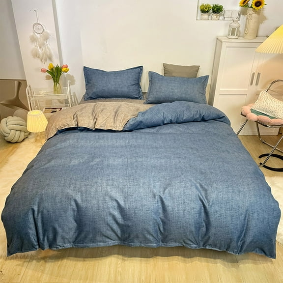 Comforter Four Piece Bedding Set - Soft Microfiber Comforter with Sheet Set,All Season Complete Bed Set with Sheets,2*Pillowcases & Comforter Cover(Blue)