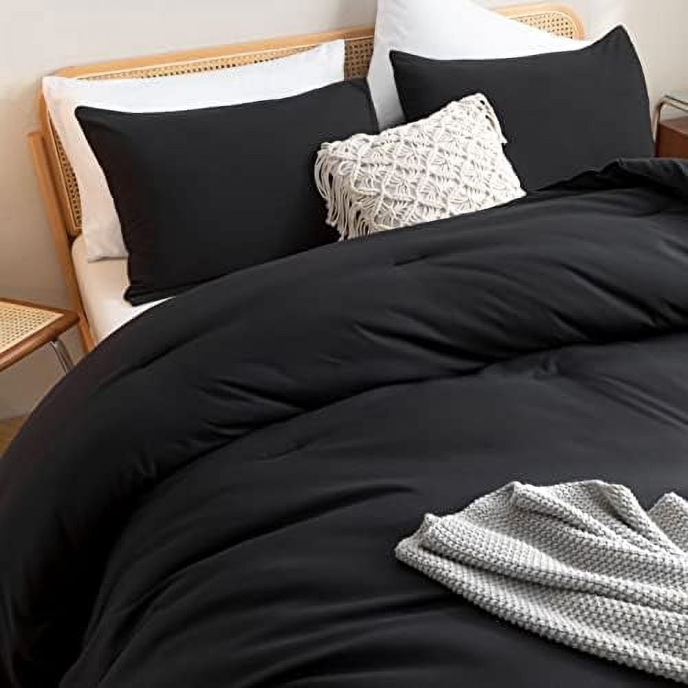Comforter Full Size Black for Girls Boys Teens, 3pcs (1 Boho Comforter & 2 Pillowcases), Lightweight Dorm Bedding Soft All Season Bed Set