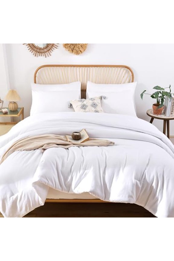 Comforter Full Size for Girls Boys Teens White, 3pcs (1 Boho Comforter & 2 Pillowcases), Lightweight Dorm Bedding Soft All Season Bed Set