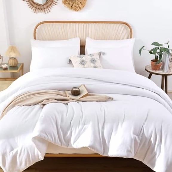 Comforter Full Size for Girls Boys Teens White, 3pcs (1 Boho Comforter & 2 Pillowcases), Lightweight Dorm Bedding Soft All Season Bed Set