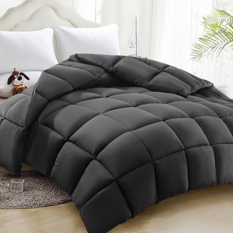Comforter King Gray All Season Down Alternative, Cooling Quilted Duvet Insert, Bed Comforter with Corner Tabs, Washable Hypoallergenic Reversible Quilt