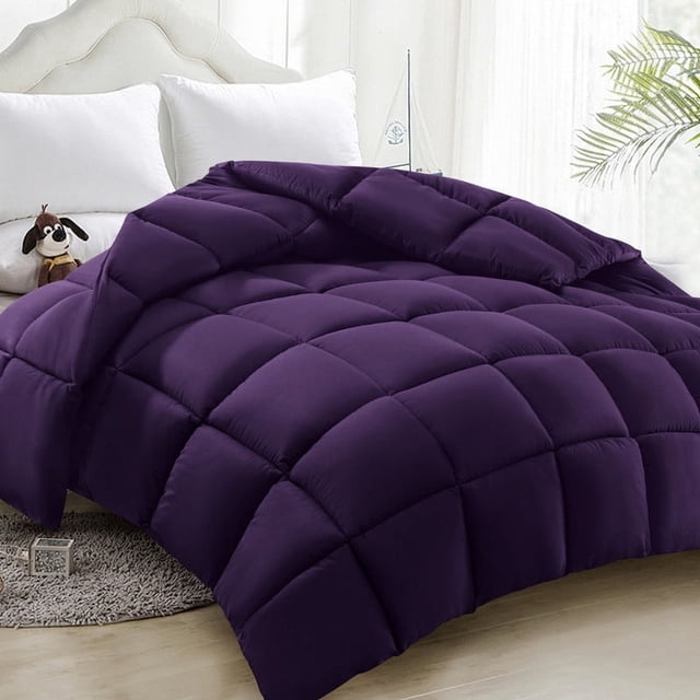 Comforter King Purple All Season Down Alternative, Cooling Quilted Duvet Insert, Bed Comforter with Corner Tabs, Washable Hypoallergenic Reversible Quilt