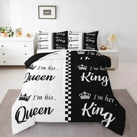 His And Hers Down Comforter King And Queen Crown Comforter Set For Couple Men Women Mr Mrs,Valentine'S Day Wedding Bedding Set Gifts,Romantic Love Heart Bed Set 3 Pcs King Size