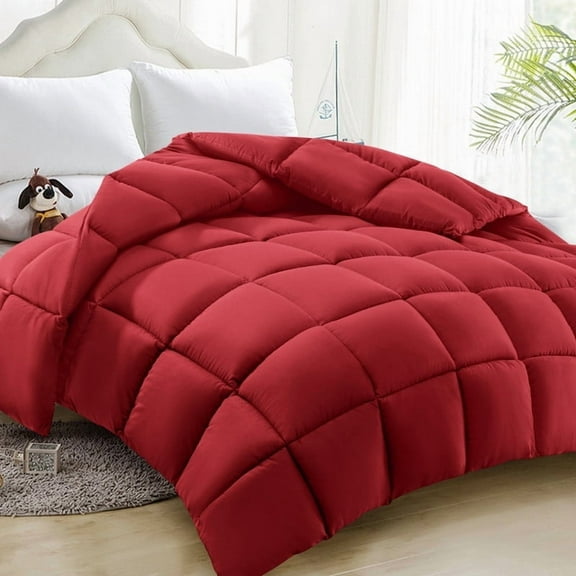 Comforter King Red All Season Down Alternative, Cooling Quilted Duvet Insert, Bed Comforter with Corner Tabs, Washable Hypoallergenic Reversible Quilt