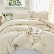 Comforter King Size Beige, 3 Pieces Boho Lightweight Bedding Set & Collections, Down Alternative Comforter All Season Fluffy Bed Set Gift Choice