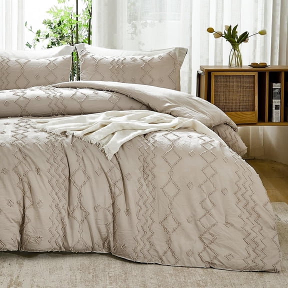 Comforter King Size Set Khaki, 3 Pieces Boho Tufted Fall Bedding Comforters & Sets for King Bed, Soft Fluffy Tan Bed Set (104x90In Comforter & 2 Pillowcases)
