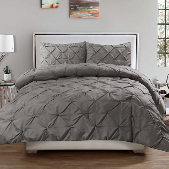 Hudson Pintuck 3 Pcs Comforter & Pillow Sham Set, Full/Queen, Grey