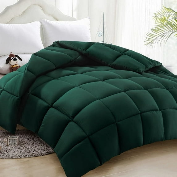 Comforter Queen Green All Season Down Alternative, Cooling Quilted Duvet Insert, Bed Comforter with Corner Tabs, Washable Hypoallergenic Reversible Quilt