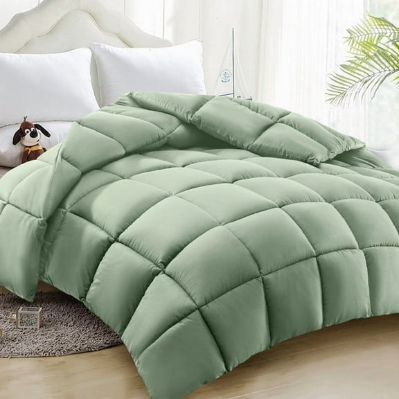 Comforter Queen Sage Green All Season Down Alternative, Cooling Quilted Duvet Insert, Bed Comforter with Corner Tabs, Washable Hypoallergenic Reversible Quilt