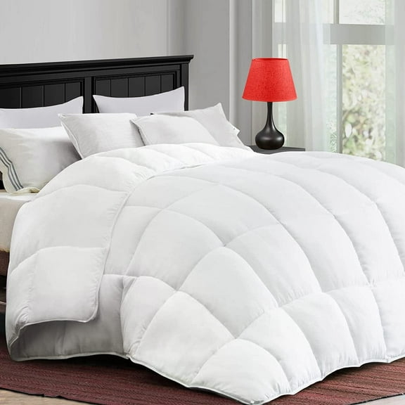 Comforter Queen White All Season Down Alternative, Cooling Quilted Duvet Insert, Bed Comforter with Corner Tabs, Washable Hypoallergenic Reversible Quilt