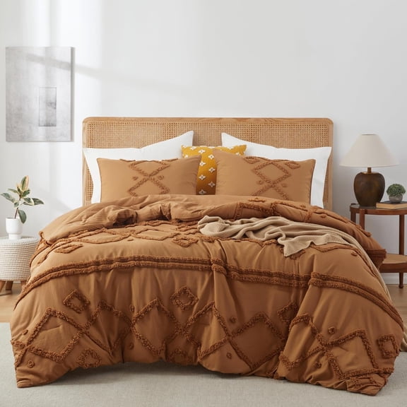 Comforter Set, 3 count Boho Comforter Geometric Tufted Bedding Comforter Sets, Soft Fluffy Comforter with 2 Pillowcases (Terracotta, )