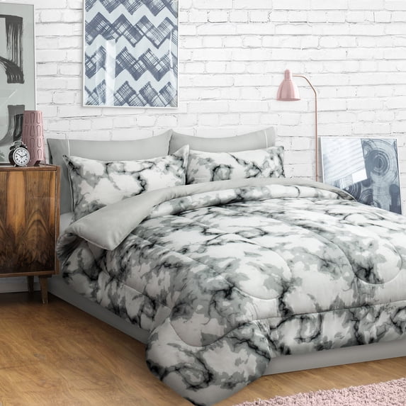 Comforter Set 3PC DQ Printed Solid Marble Grey