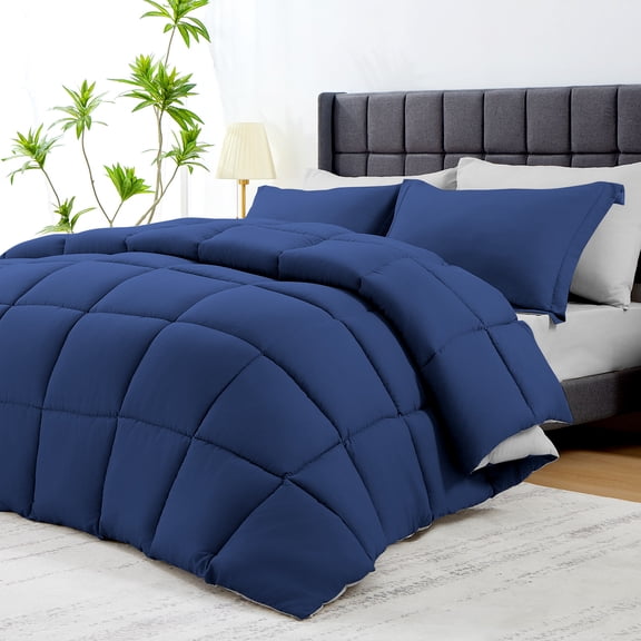 Vccoem 5 Piece Comforter Set Twin Size, All Season Bed in a Bag, Ultra Soft Bedding with Comforter, Sheets, Pillowcases & Shams, Navy & Light Gray