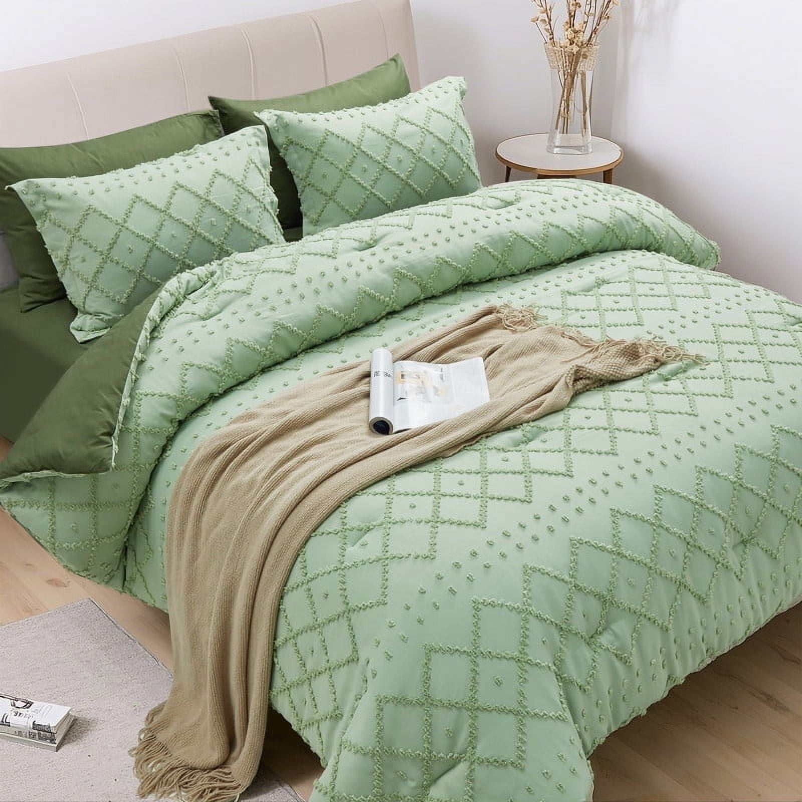 JUSTLET Comforter Set 5 Pieces Bed in a Bag, Sage Green Reversible ...