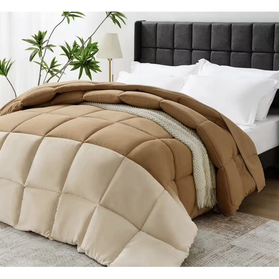 Vccoem 7 Piece Comforter Set King Size, All Season Bed in a Bag, Ultra Soft Bedding with Comforter, Sheets, Pillowcases & Shams, Khaki & Beige