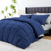 Vccoem 7 Piece Comforter Set Queen Size, All Season Bed in a Bag, Ultra Soft Bedding with Comforter, Sheets, Pillowcases & Shams, Navy & Light Gray