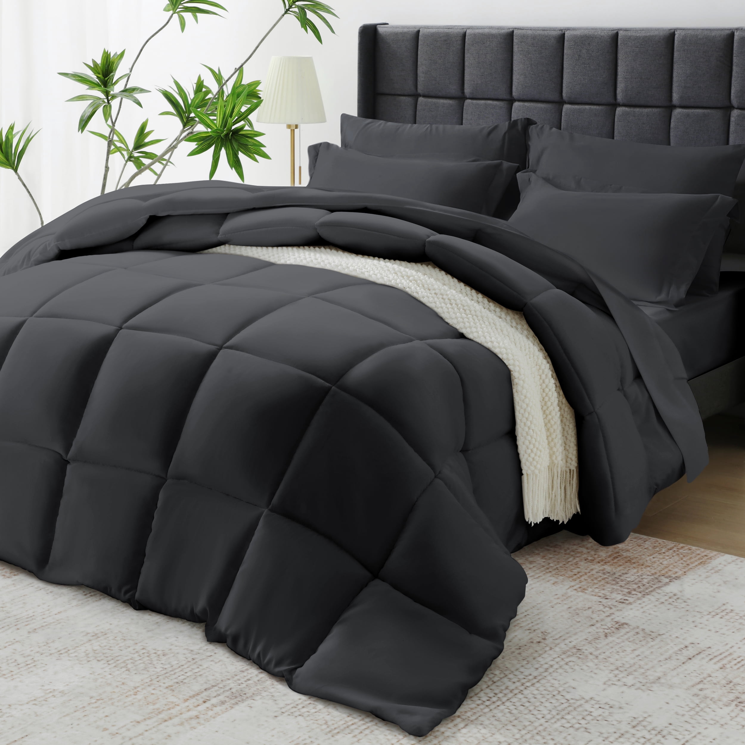 Vccoem 7 Piece Comforter Set Queen Size, All Season Bed in a Bag, Ultra ...