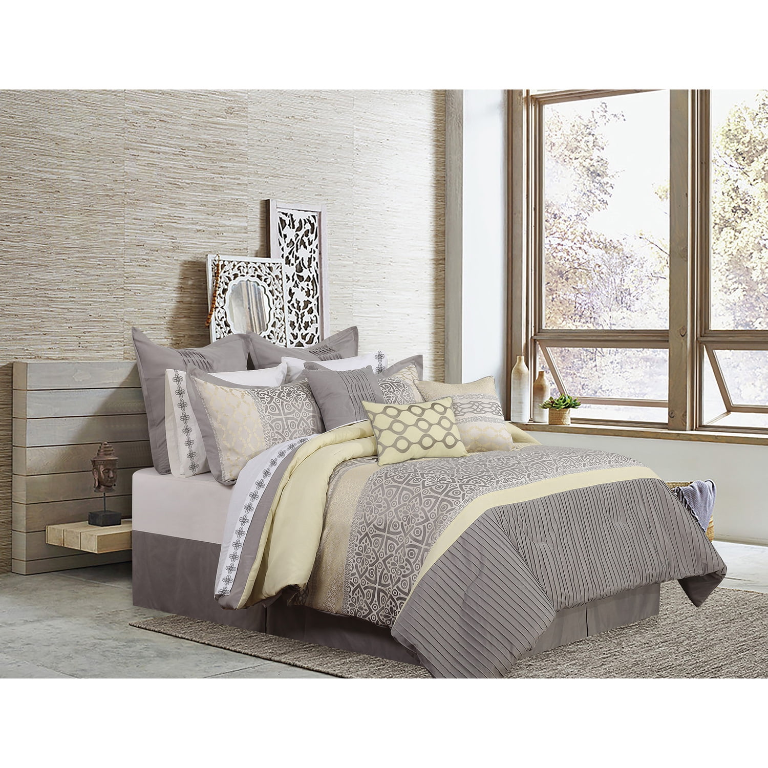 Gray Microfiber Full Comforter Set with Cushions