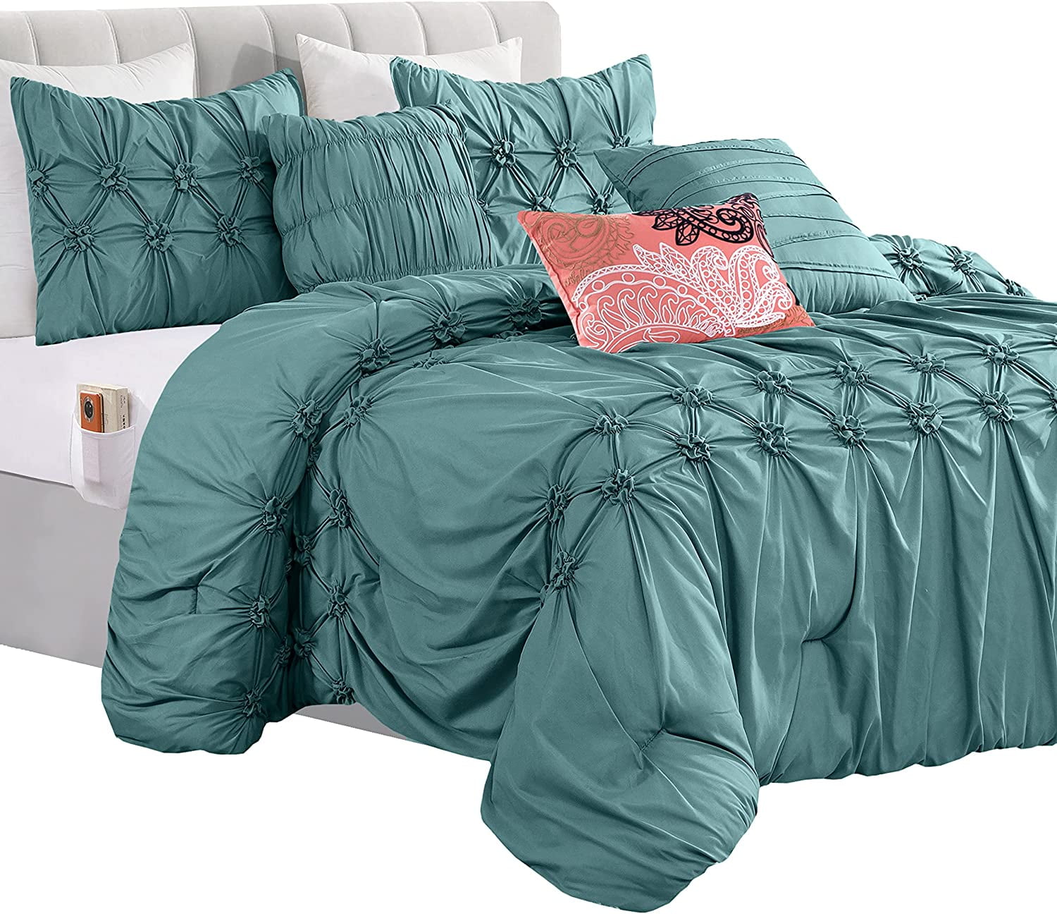 Comforter Set Ella Pleated Ruched BedinaBag with Smart Sheet Set and Matching Decorative