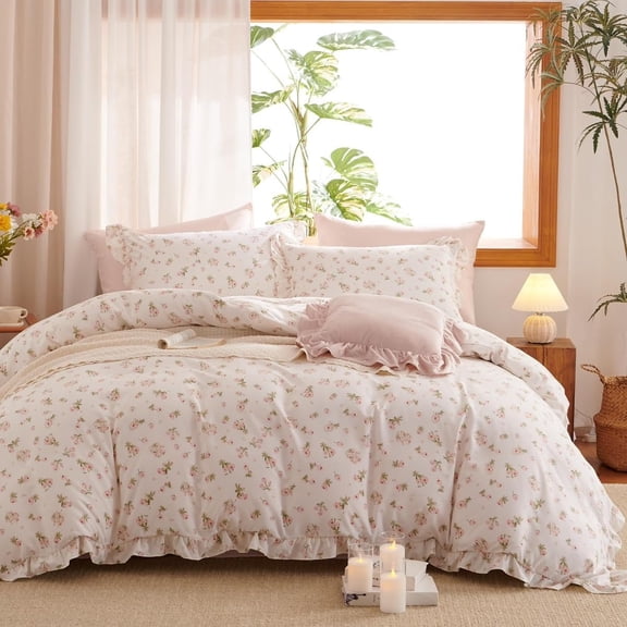Comforter Set Floral - 2 count Ruffle Comforter Bedding Set, Bed in a Bag with Ruffle Comforter & Pillowcase