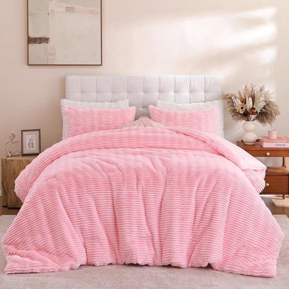 Comforter Set Fluffy   Size Bed Set Faux   Fluffy Shaggy Furry Winter Bedding  Soft Plush and Warm  Season 1 Comforter with 1 Pillow Cases ( )