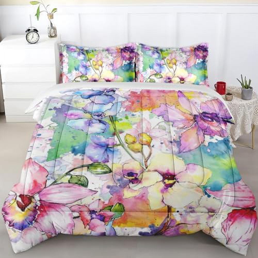 Comforter Set Full Size Butterfly Flower Cute Summer Bedding Set for
