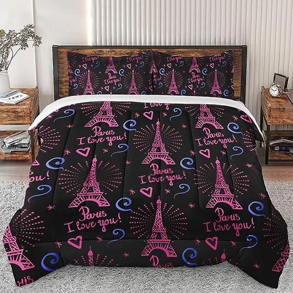 Black And Gold Paris Comforter Set