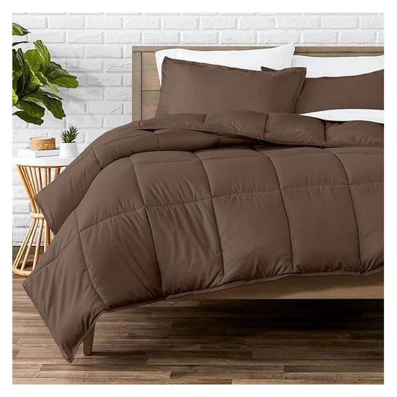 Comforter Set - Full Size - Ultra-Soft - Goose Down - Premium 1800 Series - All Season Warmth (Full, Cocoa)
