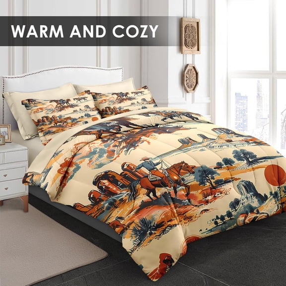 Comforter Set Full Size, West Desert 7 Pcs Bedding for Kids and Adults, Vintage Western Bed Sheet Sets with Fitted Sheet 2 Pillowcases & 2 Shams for Bedroom Bed Decor