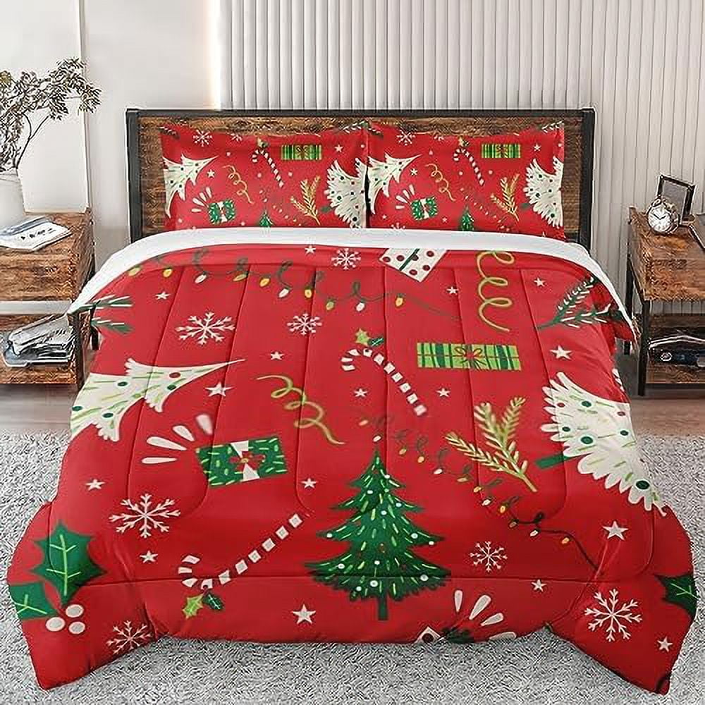Comforter Set King Size Christmas Gnome Snowflakes Xmas Soft Bedding Set for Kids and Adults