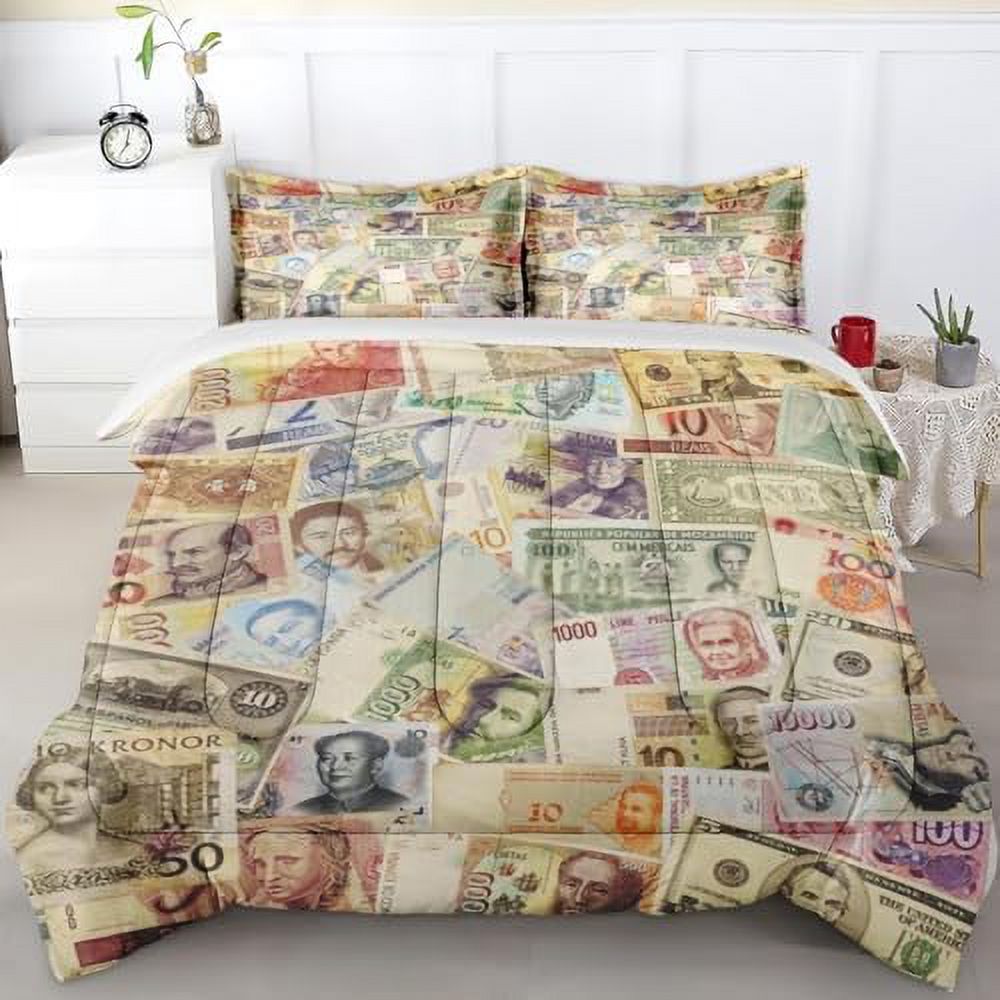 Comforter Set King Size Colorful World Money Country Bedding Set for