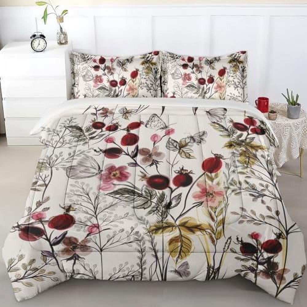 Comforter Set King Size Retro 70S Floral Hippie Bedding Set for Kids