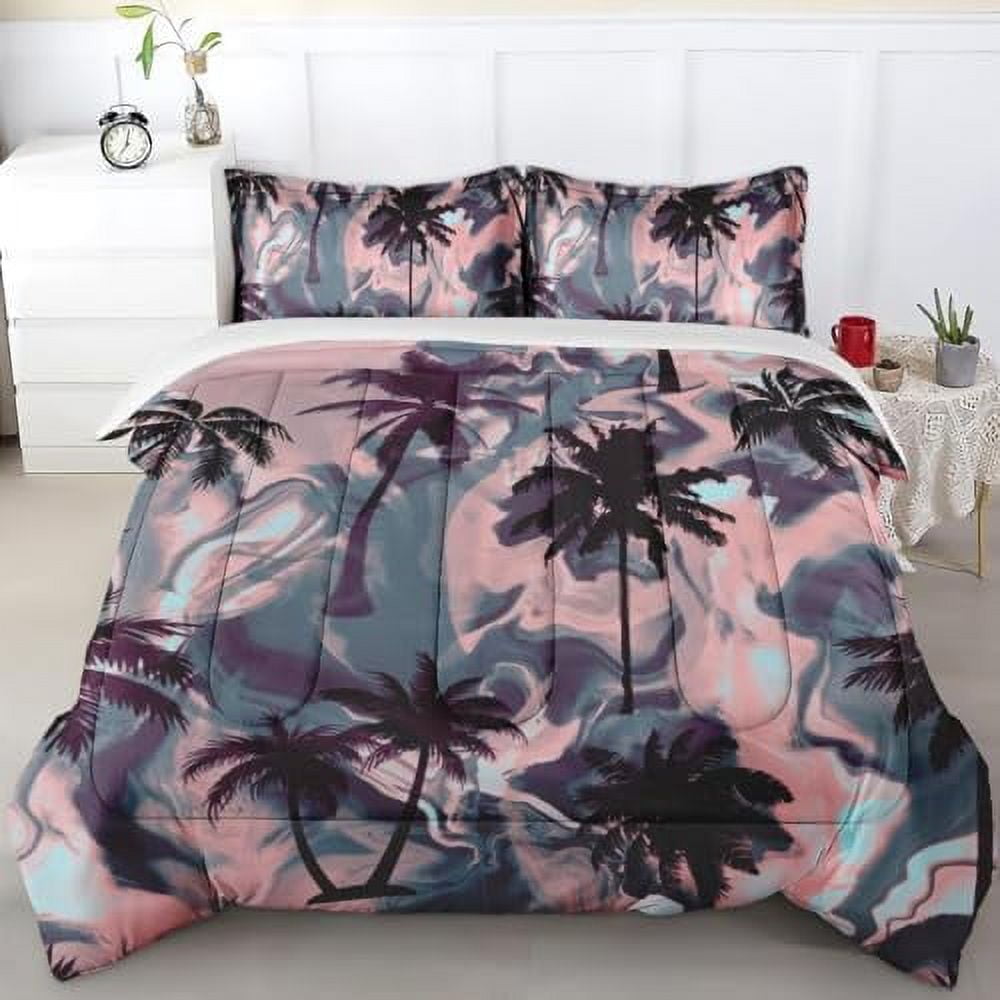 Comforter Set King Size Tie Dye Palm Tree Bedding Set for Kids and