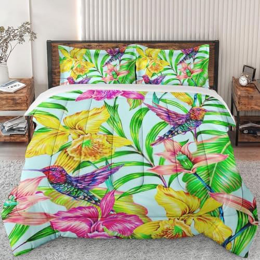 Comforter Set King Size Tropical Flower Hawaiian Floral Soft Bedding