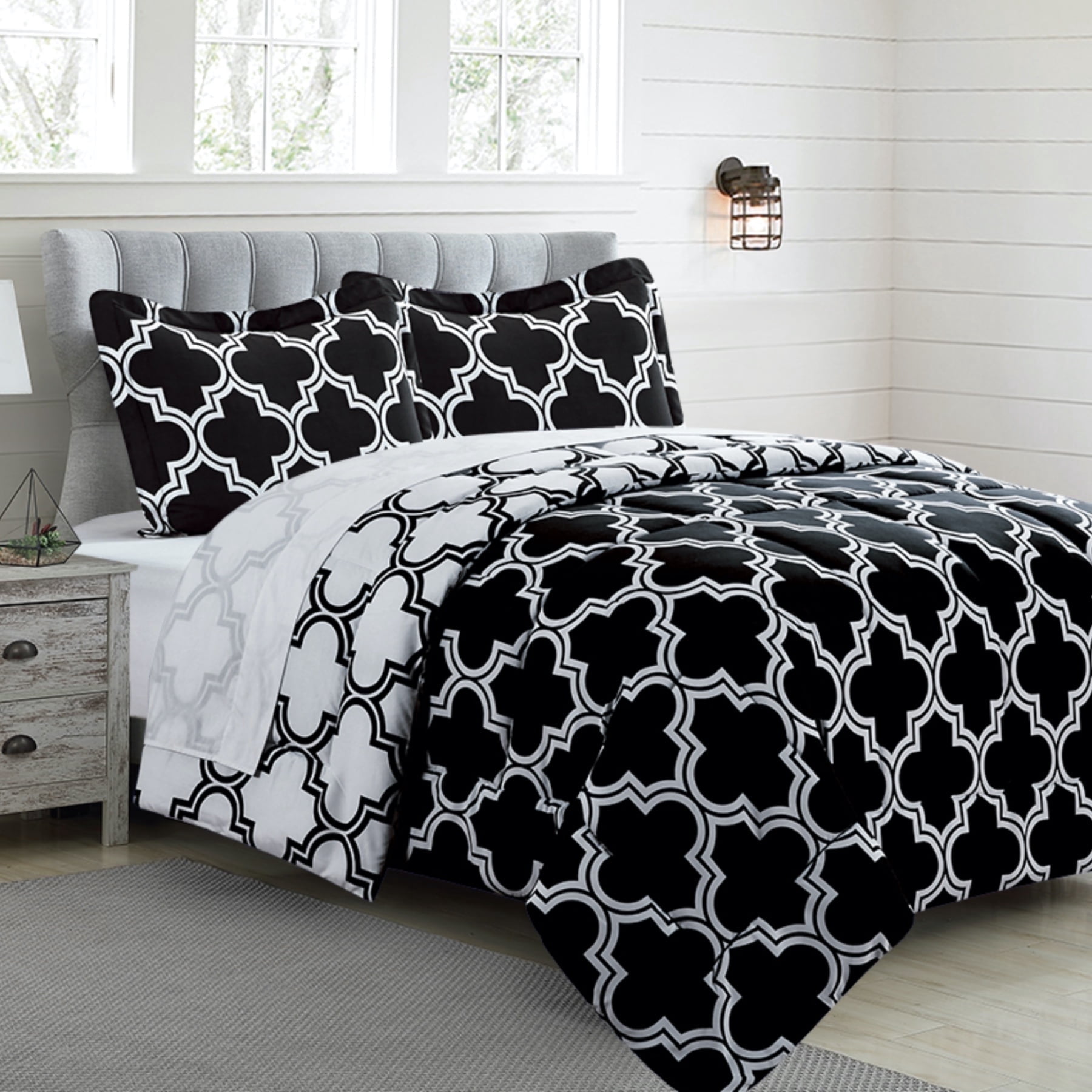 Comforter Set Lightweight All Season Comforter with Two Shams, Hypoallergenic, Soft, Fluffy (Queen, Black)