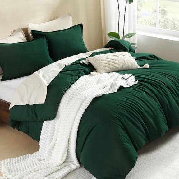 Comforter Set, Lightweight Solid Bedding Comforter Set, Fluffy Down Alternative Bed Set, Emerald Green, Full