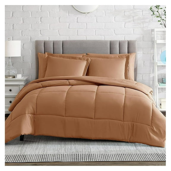 Comforter Set, Medium Weight - Down Alternative - Ultra Soft Microfiber - Full/Queen Size 3 Pieces Set with 1 Comforter and 2 Pillow Shams (Full/Queen, Tan)