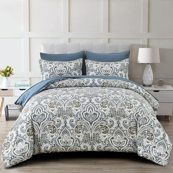 Comforter Set Queen,7 Pieces Bed in a Bag Comforter Boho Paisley Pattern Bedding Set Soft Microfiber(1 Comforter,1 Flat Sheet, 1 Fitted Sheet,2 Pillowcases, 2 Pillow Shams)