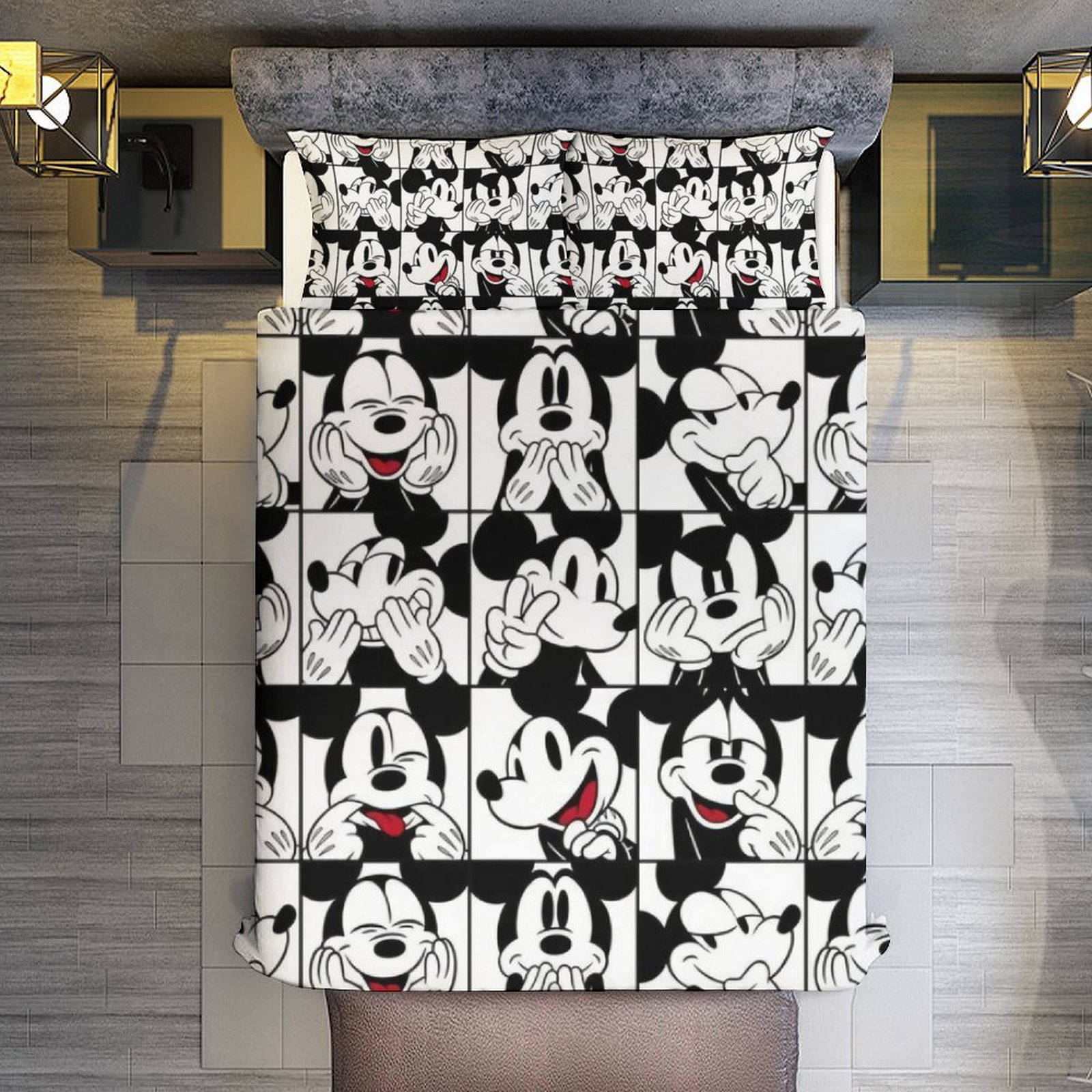 Comforter Set Queen Size,Black White Plaid Mickey Mouse Set with 2 ...