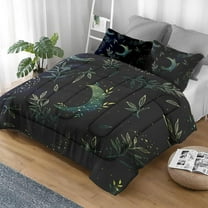 Comforter Set Queen Size, Boho Space Green Retro Soft 3 Pcs Bedding for Kids and Adults, Herbs Witch Floral Comforter Set with Pillowcase, for Bedroom Bed Decor