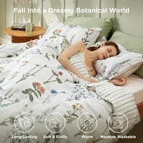 Comforter Set Queen Size - Cute Floral Bedding Comforter Set, 3 Pieces, 1 Soft Reversible Coconut White Botanical Flowers Comforter and 2 Pillow Shams