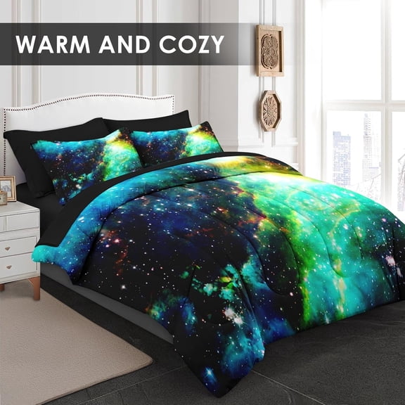 Comforter Set Queen Size, Outer Space Star Bedding for Kids and Adults, Galaxy Planets Bed Sheet Sets with Fitted Sheet 2 Pillowcases & 2 Shams for Bedroom Bed Decor