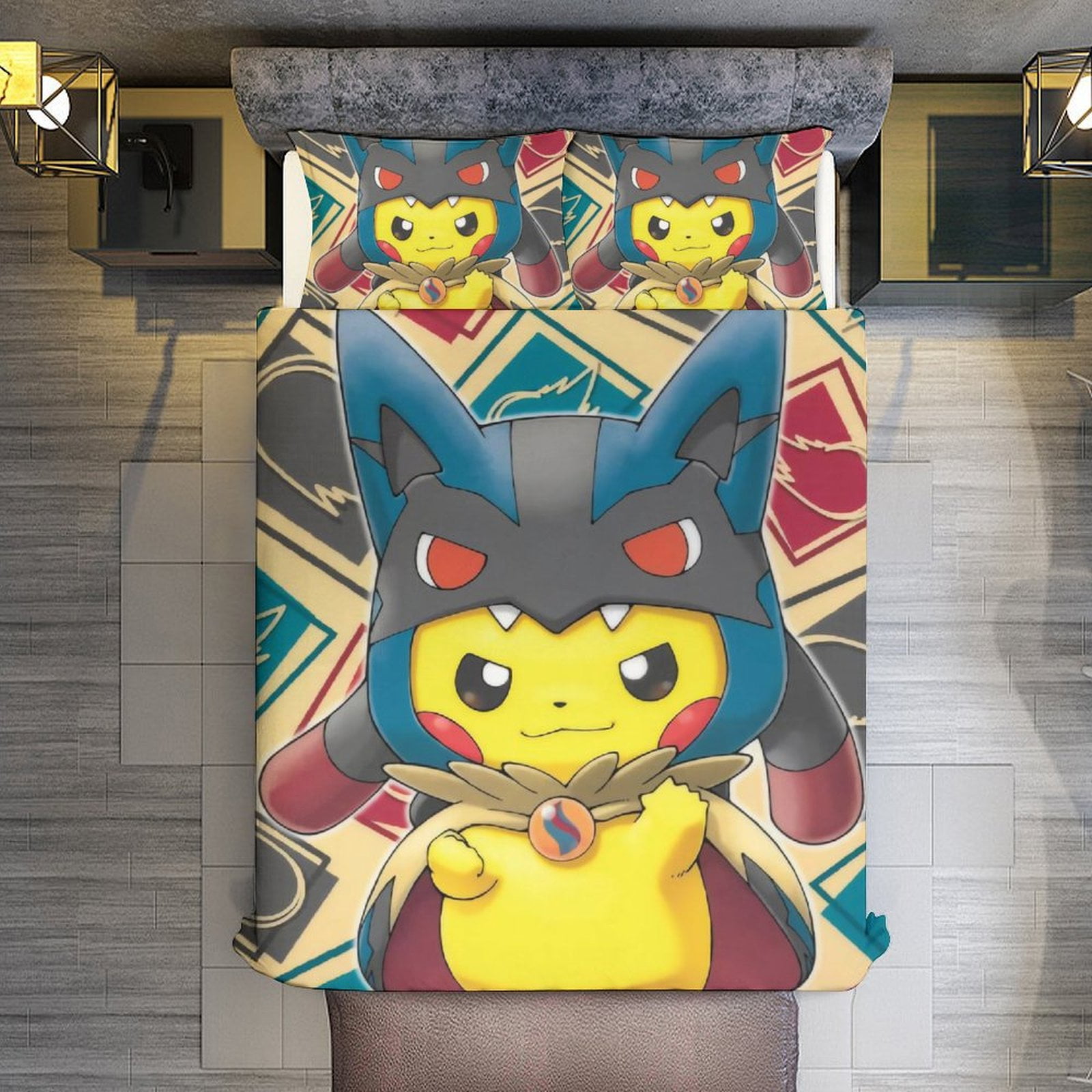Comforter Set Queen Size,Pikachu-mega Lucario Set with 2 Pillowcases for All Seasons,Bedding Set ...