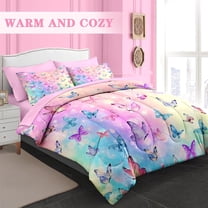Comforter Set Queen Size, Pink Blue Butterfly 7 Pcs Bedding for Kids and Adults