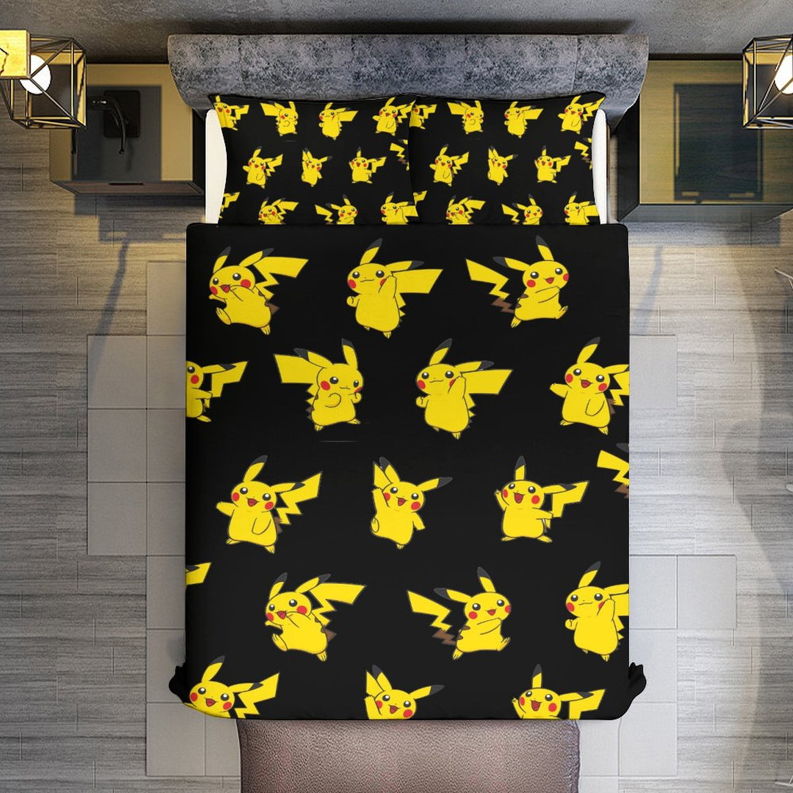 Comforter Set Queen Size,Yellow Pokémon-Pikachu Duvet Cover Set with 2 Pillowcases,Soft ...