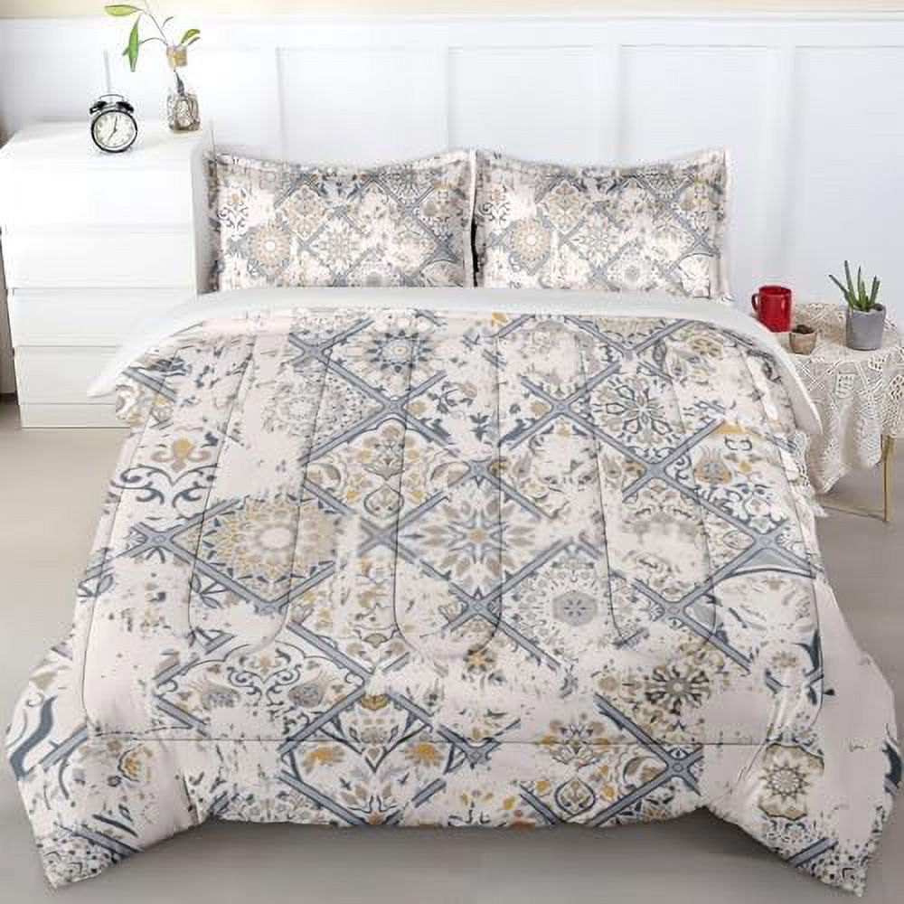 Twin Size Comforter Set - Polka Dot Grey Vintage Retro Design, Soft Microfiber Bedding For Kids & Adults