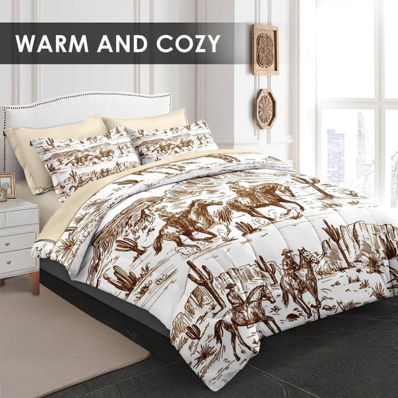 Comforter Set Twin Size, American Desert  5 Pcs Bedding for Kids and Adults, Western Vintage  Bed Sheet Sets with Fitted Sheet Pillowcase & Sham for Bedroom Bed Decor