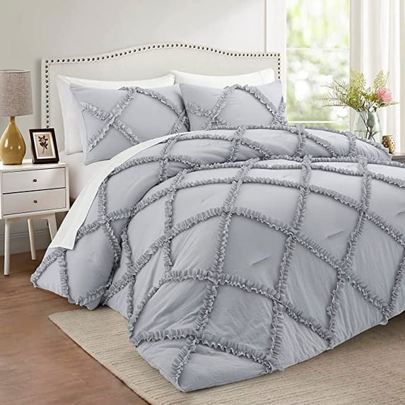 Comforter Set Twin Size Bedding – 2 Piece Farmhouse College Bedding Set Cover Ruffle & Lightweight Comforter and Pillow Case Vintage Bedding for Dorm Room as Home Bed Set Boho Comforter for Comfort