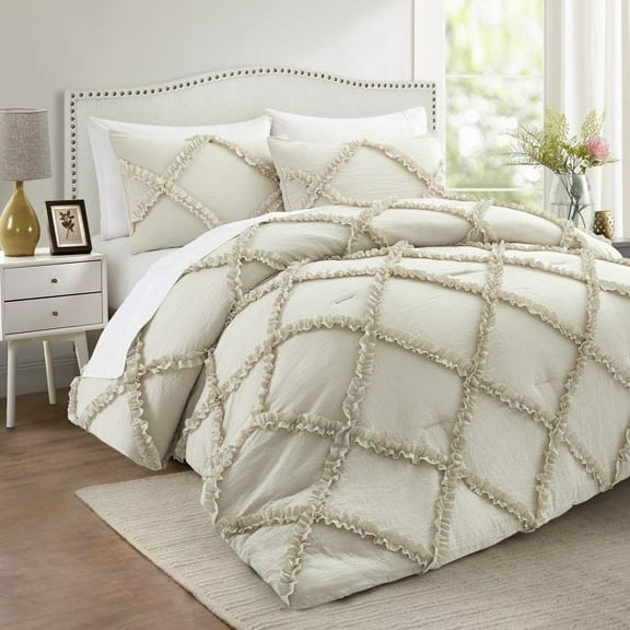 Comforter Set Twin Size Bedding – 2 Piece Farmhouse College Bedding Set Cover Ruffle & Lightweight Comforter and Pillow Case Vintage Bedding for Dorm Room as Home Bed Set Boho Comforter for Comfort