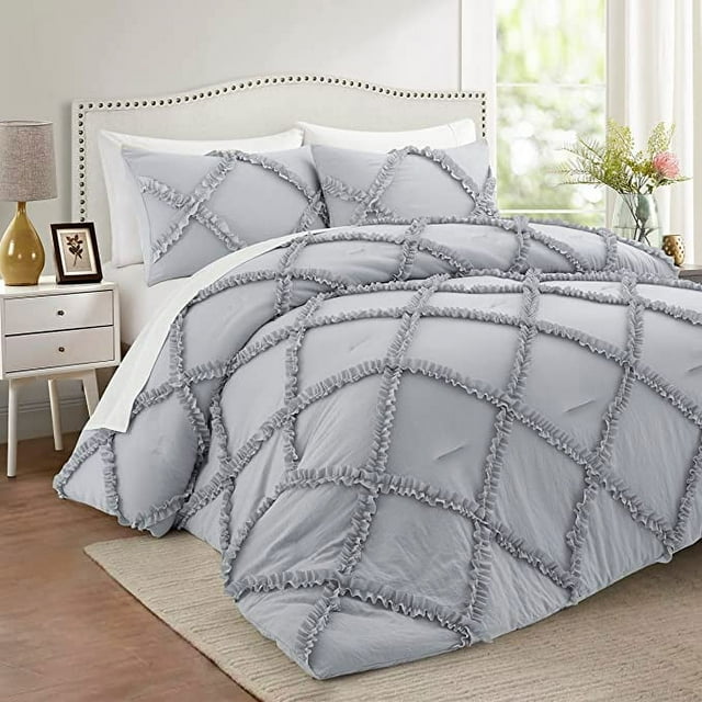 Twin Size Comforter Set 2 Piece Ruffle Farmhouse Bedding with